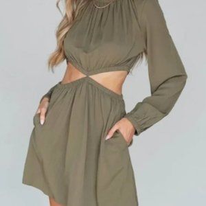 NWT Vestique Olive Cut Out Mini Dress with Pockets Size S
